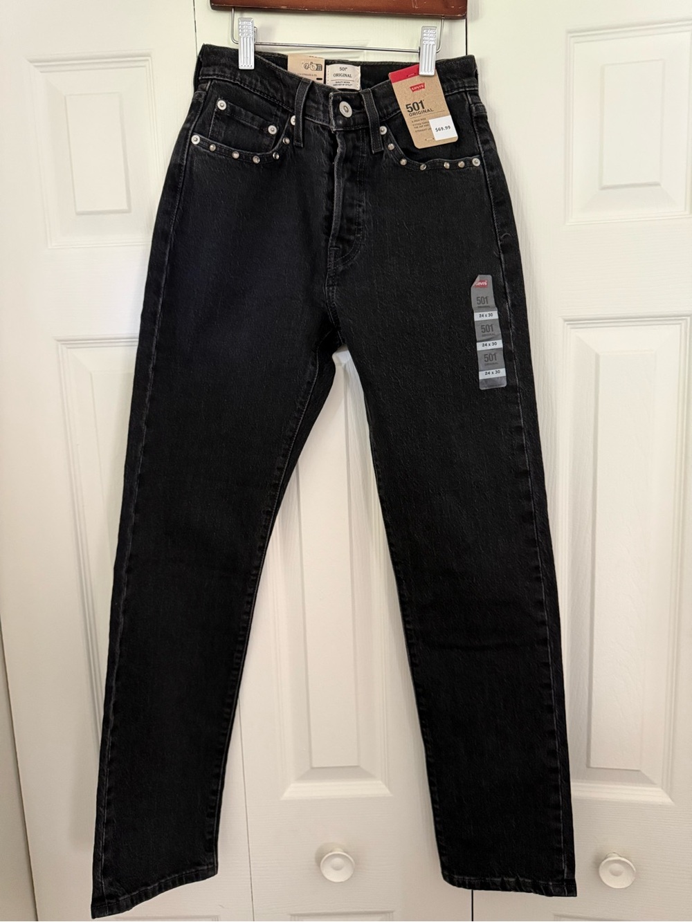 Levi's 501 Original Black High-Rise Straight Jeans with Stud Detail